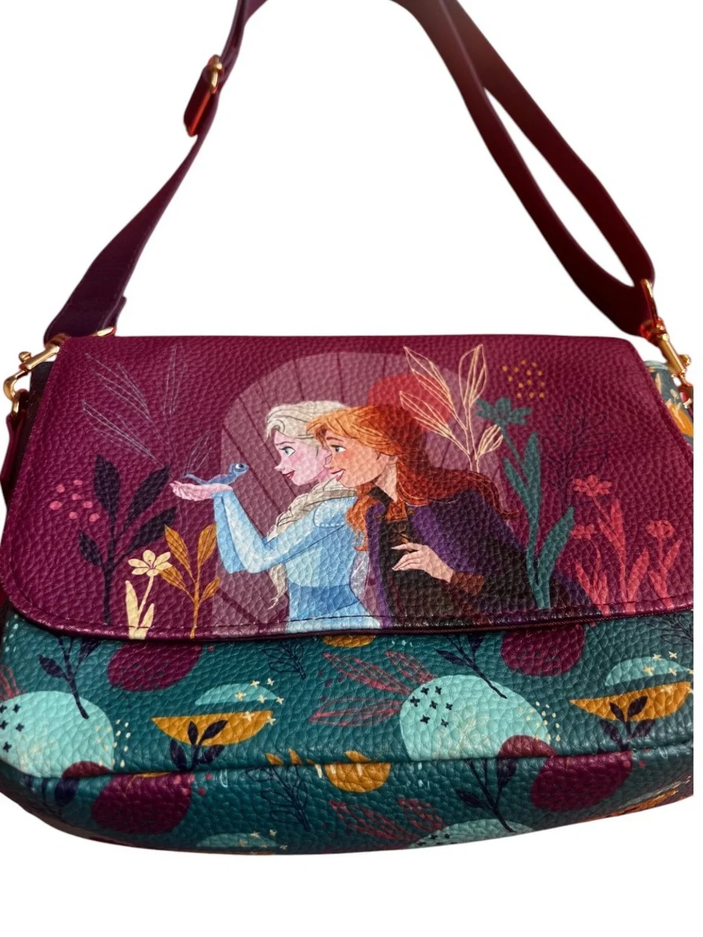 Disney Parks Frozen 2 Anna Elsa Crossbody Bag Floral Shoulder Purse